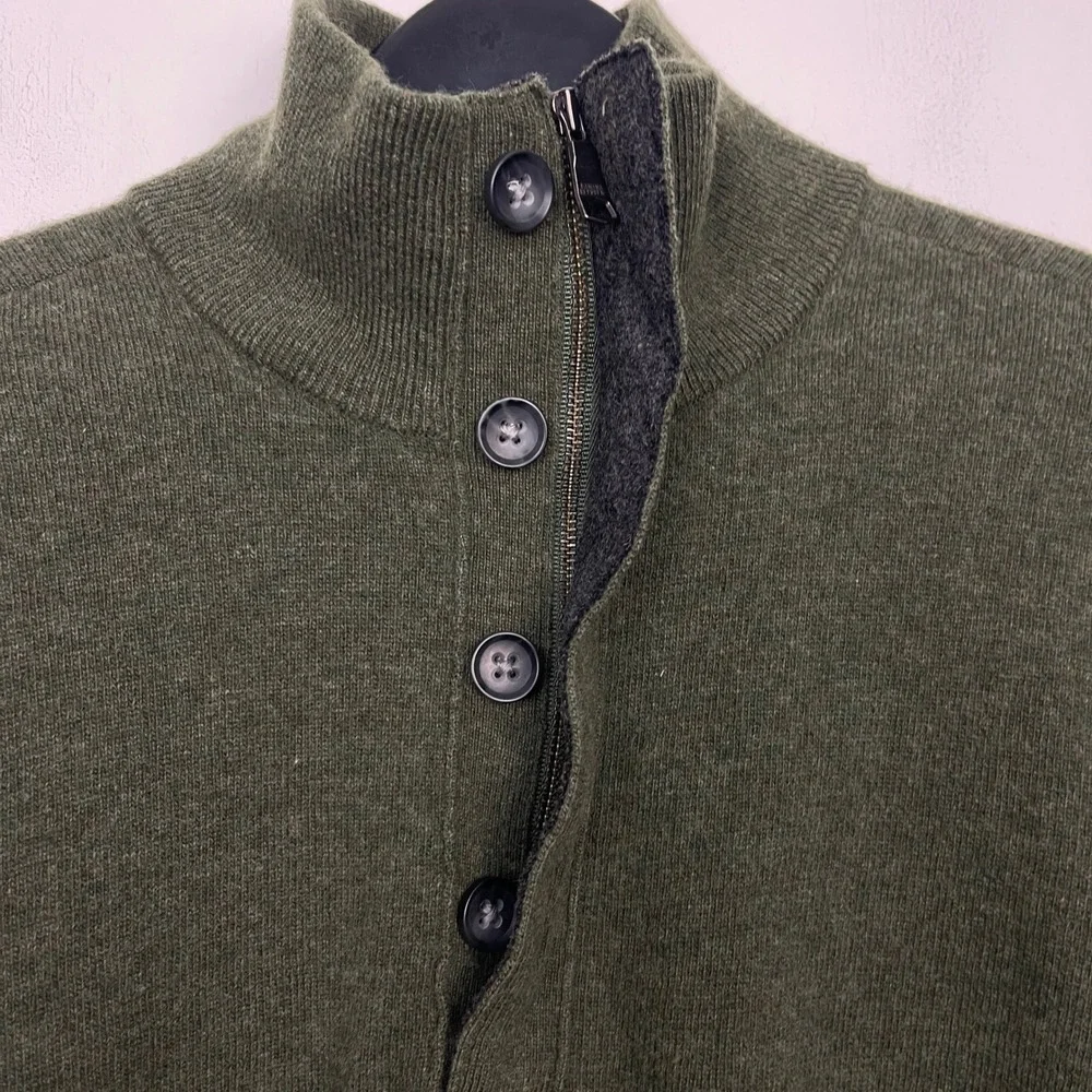 Banana Republic MERINO WOOL 1/4 Zip Button Mens L Mock Neck Sweater Olive‎ Green